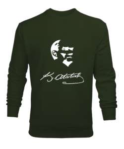 Atatürk,Türkiye. Haki Yeşili Erkek Sweatshirt