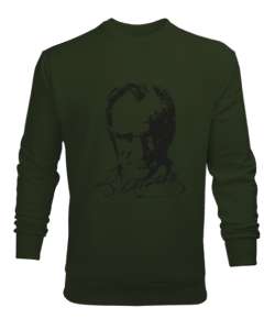 Atatürk,Türkiye. Haki Yeşili Erkek Sweatshirt