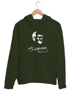 Atatürk,Türkiye. Haki Yeşili Unisex Kapşonlu Sweatshirt