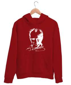 Atatürk,Türkiye. Kırmızı Unisex Kapşonlu Sweatshirt