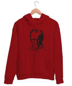 Atatürk,Türkiye. Kırmızı Unisex Kapşonlu Sweatshirt