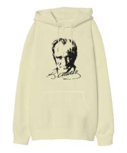 Atatürk,Türkiye. Krem Oversize Unisex Kapüşonlu Sweatshirt