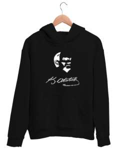 Atatürk,Türkiye. Siyah Unisex Kapşonlu Sweatshirt