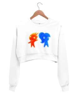 Ateş ve Su Beyaz Kadın Crop Sweatshirt