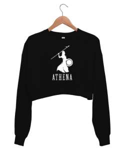 Athena - Mitolojik Savaşçı Siyah Kadın Crop Sweatshirt