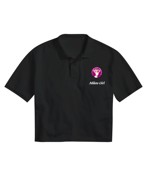 Tisho - Athlete Girl Siyah Kadın Crop Polo Yaka Tişört