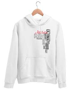 Athletic Ultimate - Karışık Yazı Beyaz Unisex Kapşonlu Sweatshirt