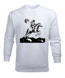 Atıyla Aya Giden Astronot Beyaz Erkek Sweatshirt