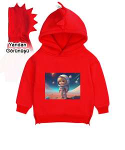 atronot369 Kırmızı Çocuk Dinozor Kapşonlu Hoodie