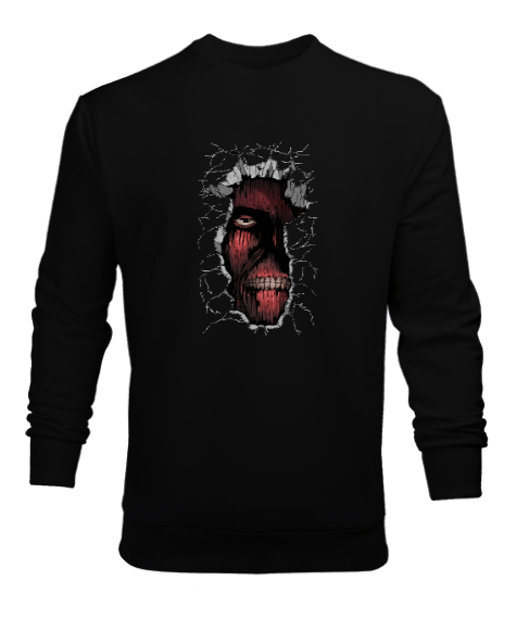 Attack on Titan baskılı Siyah Erkek Sweatshirt