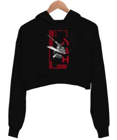 Attack On Titan Eren Jaeger 3 Siyah Kadın Crop Hoodie Kapüşonlu Sweatshirt