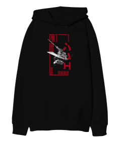 Attack On Titan Eren Jaeger 3 Siyah Oversize Unisex Kapüşonlu Sweatshirt