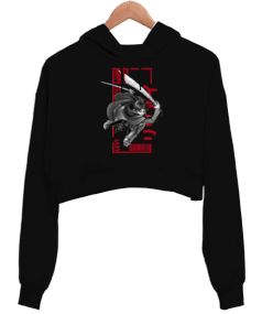 Attack On Titan Levi Ackerman Siyah Kadın Crop Hoodie Kapüşonlu Sweatshirt