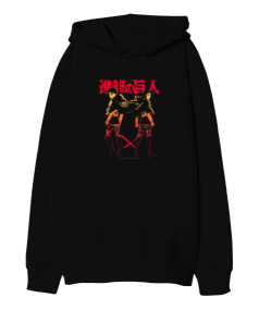 Attack on Titan Levi Eren Gradient Siyah Oversize Unisex Kapüşonlu Sweatshirt