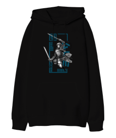 Attack On Titan Mikasa Ackerman Siyah Oversize Unisex Kapüşonlu Sweatshirt