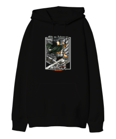 Attack on Titan Mikasa Ackerman Wings of Freedom Siyah Oversize Unisex Kapüşonlu Sweatshirt