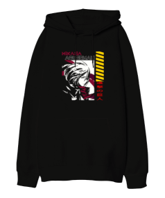 Attack On Titan Mikasa Siyah Oversize Unisex Kapüşonlu Sweatshirt