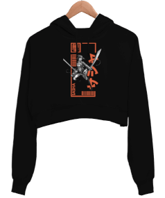 Attack On Titan Sasha Braus Siyah Kadın Crop Hoodie Kapüşonlu Sweatshirt