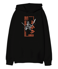 Attack On Titan Sasha Braus Siyah Oversize Unisex Kapüşonlu Sweatshirt