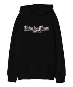 Attack On Titan Siyah Oversize Unisex Kapüşonlu Sweatshirt