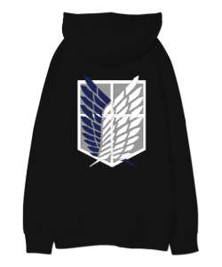 Attack On Titan Siyah Oversize Unisex Kapüşonlu Sweatshirt