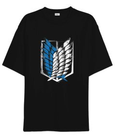 Attack On Titan Wings of Freedom Siyah Oversize Unisex Tişört