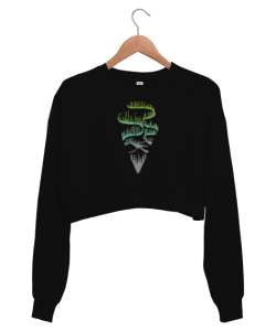 Aurora - Kutup Işıkları Siyah Kadın Crop Sweatshirt