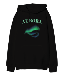 Aurora Siyah Oversize Unisex Kapüşonlu Sweatshirt