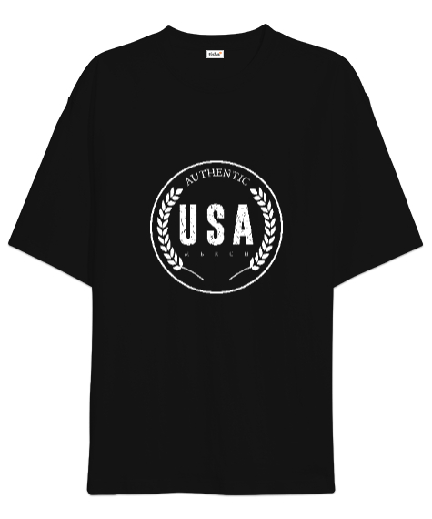 Authentic USA Merch Baskılı Siyah Oversize Unisex Tişört