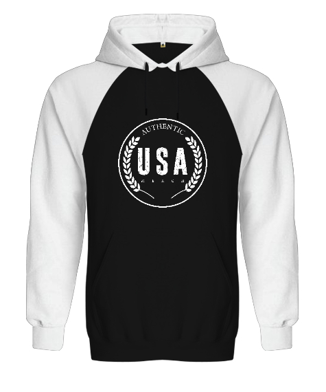 Authentic USA Merch Baskılı Siyah/Beyaz Orjinal Reglan Hoodie Unisex Sweatshirt