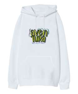 Aventura Beyaz Oversize Unisex Kapüşonlu Sweatshirt