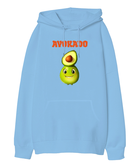 Avokado Buz Mavisi Oversize Unisex Kapüşonlu Sweatshirt