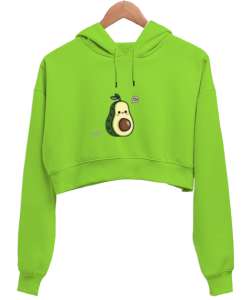 Avokado Fıstık Yeşili Kadın Crop Hoodie Kapüşonlu Sweatshirt