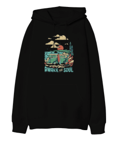 Awake The Soul Vintage Tasarım Baskılı Oversize Unisex Kapüşonlu Sweatshirt