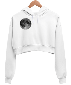 ay baskı Kadın Crop Hoodie Kapüşonlu Sweatshirt