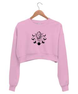 Ay Evreleri ve Kristal - Mistik Pembe Kadın Crop Sweatshirt