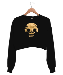 Ay Işığında Buluşma -Skull- Temalı Kadın Crop Sweatshirt