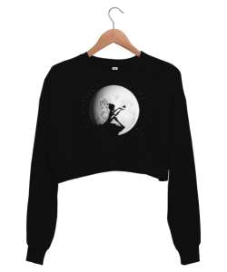 Ay Işığında Peri - Dolunay Siyah Kadın Crop Sweatshirt