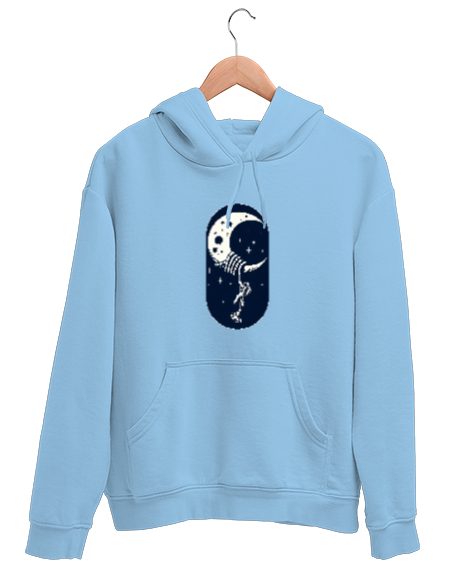 Tisho - ay ve astronot Buz Mavisi Unisex Kapşonlu Sweatshirt