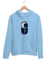 ay ve astronot Buz Mavisi Unisex Kapşonlu Sweatshirt - Thumbnail