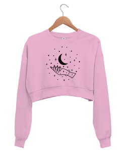 ay ve el Pembe Kadın Crop Sweatshirt