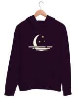 Ay Yansıma ve Yıldızlar - Moon Koyu Mor Unisex Kapşonlu Sweatshirt - Thumbnail