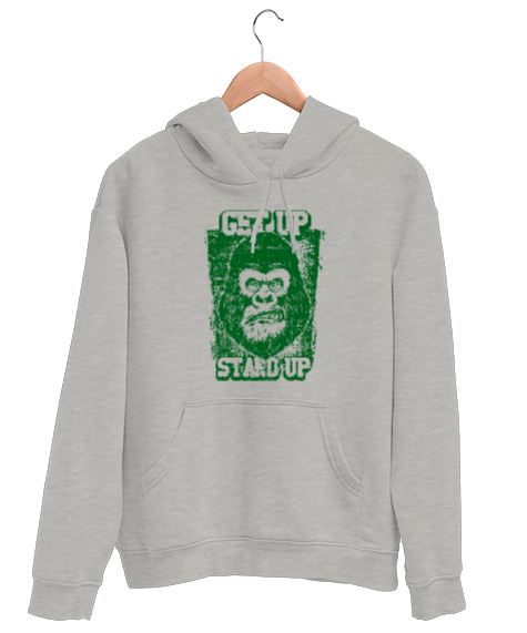 Tisho - Ayağa Kalk - Get Up - Goril Gri Unisex Kapşonlu Sweatshirt