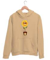 Ayçiçeği ve Uğur Böcekleri - Sun Flower - Ladybug Camel Unisex Kapşonlu Sweatshirt - Thumbnail