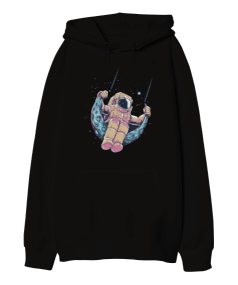 Ayda Sallanan Astronot Oversize Unisex Kapüşonlu Sweatshirt