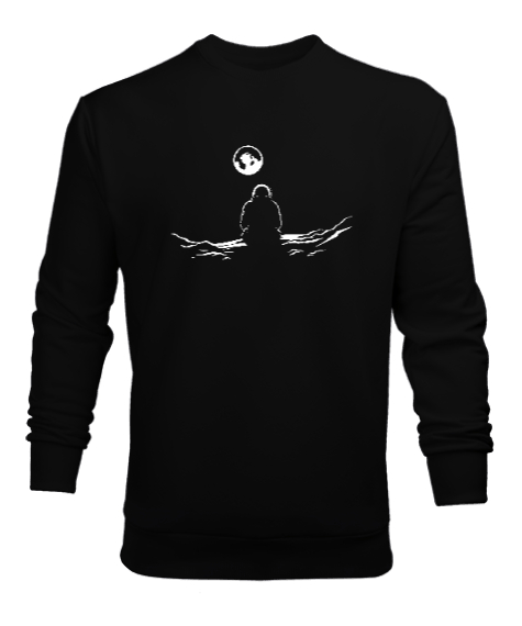 Tisho - Ayda Yalnız Astronot Siyah Erkek Sweatshirt