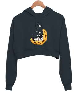 AYDAKİ ADAM Füme Kadın Crop Hoodie Kapüşonlu Sweatshirt