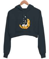 AYDAKİ ADAM Füme Kadın Crop Hoodie Kapüşonlu Sweatshirt - Thumbnail