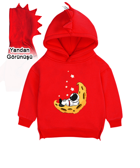 Tisho - AYDAKİ ADAM Kırmızı Çocuk Dinozor Kapşonlu Hoodie