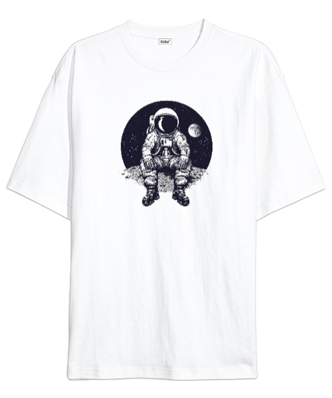 Tisho - Aydaki Astronot Beyaz Oversize Unisex Tişört